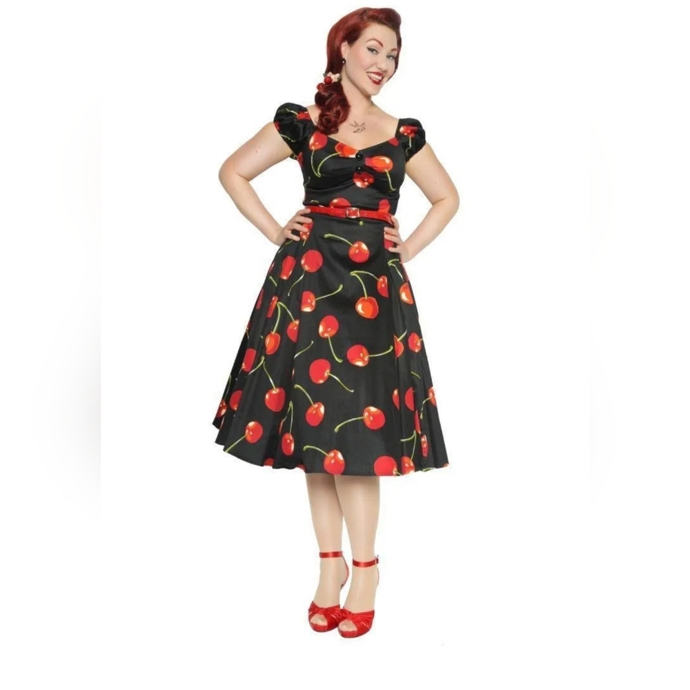 Collectif Vintage Regina Cherry Print Swing Dress Pin Up Rockabilly Size XS